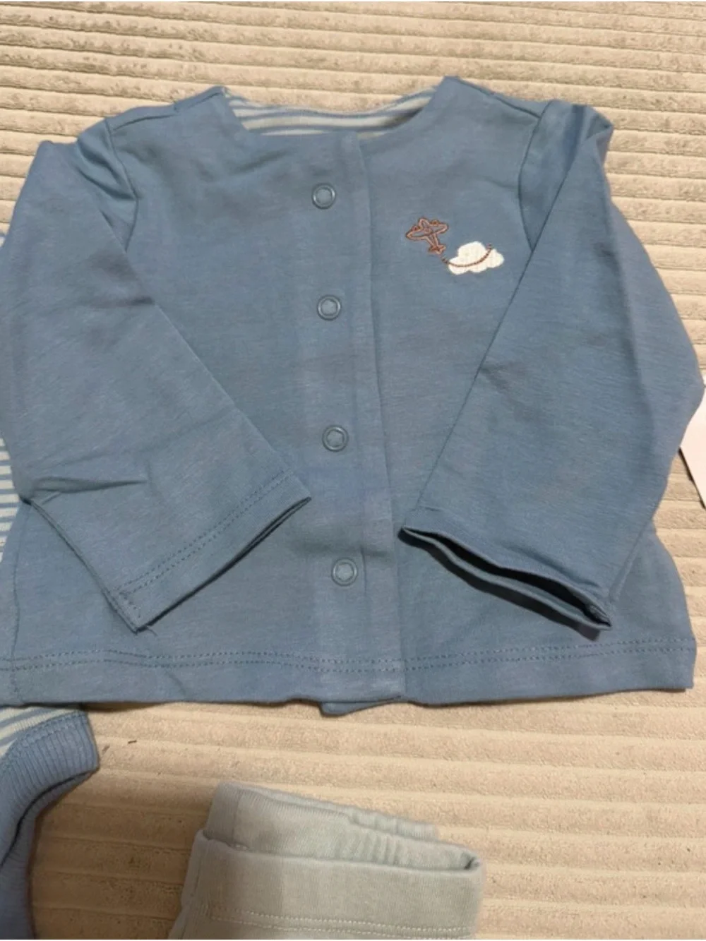 Bliss Light Blue Striped One-Piece with Jacket & Pants